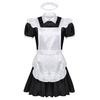 Men Sissy French Maid Outfits Cosplay Costumes Puff Sleeve Button Down Fancy Dress With Apron And Headband