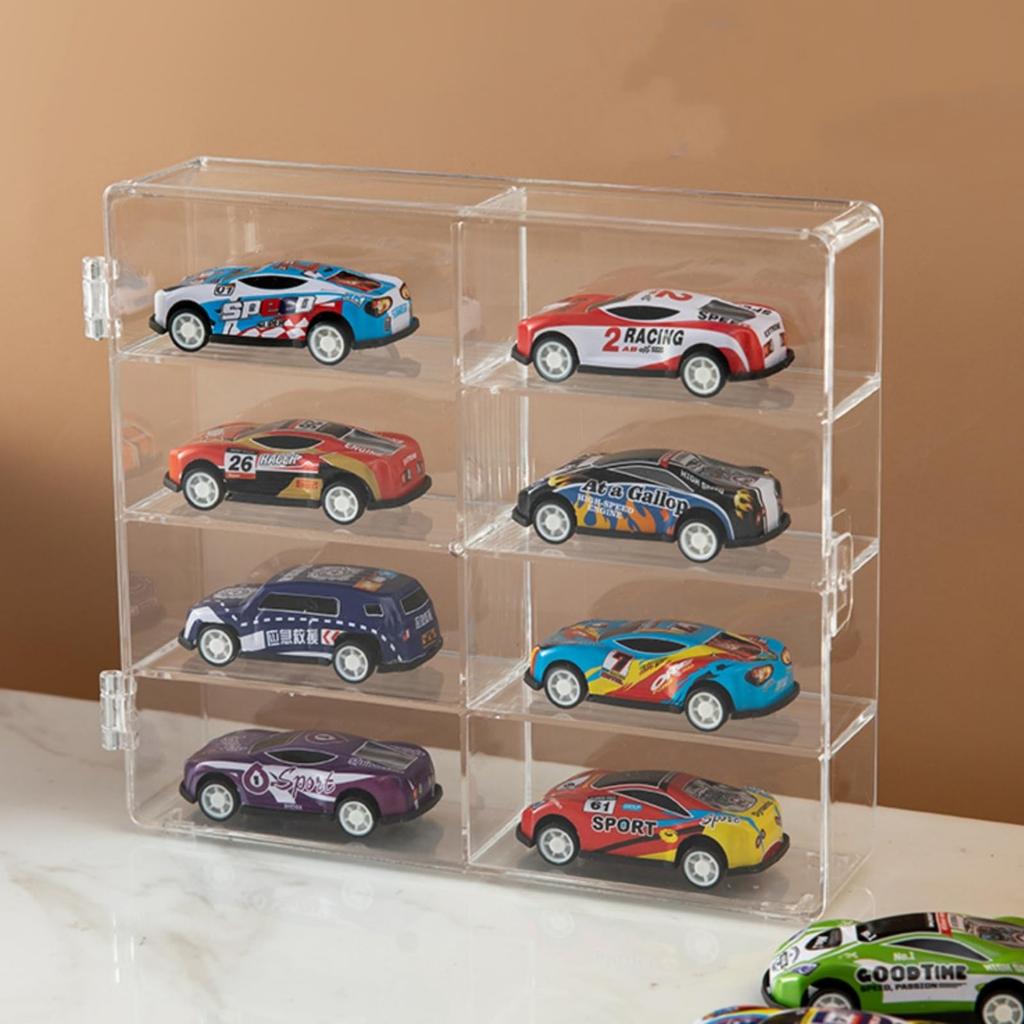 Siawadeky Tomica Set of 8 Holds 16 Scale Collection Case for Miniature and Display Case, 2, Compartments, Transparent, Dustproof, Waterproof, 1/64
