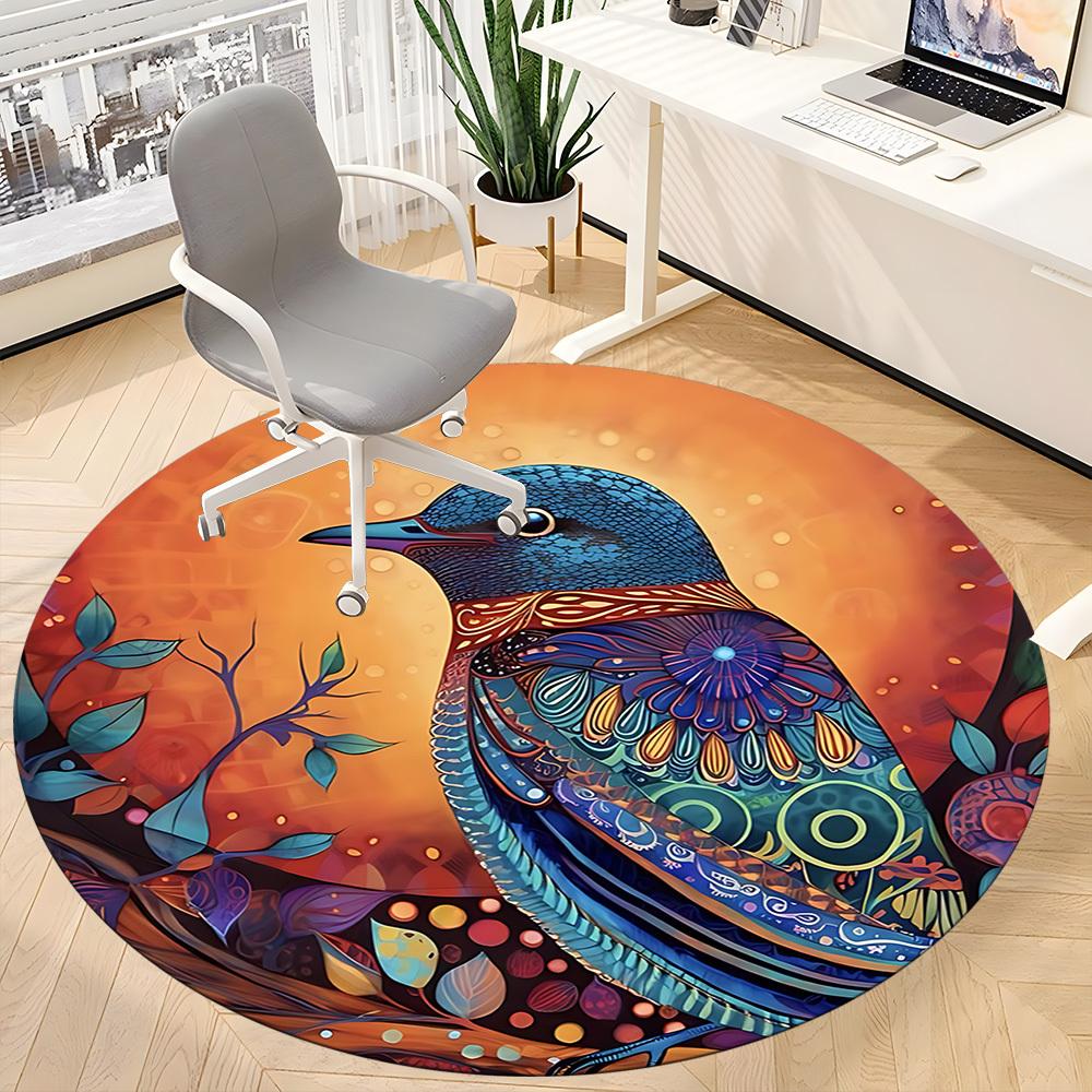 1PC Bird Patterns Office Round Area Rug, Mat Suitable ForOffice, Under Office Chairs Bedroom Living Room Home Decor, Room Deco