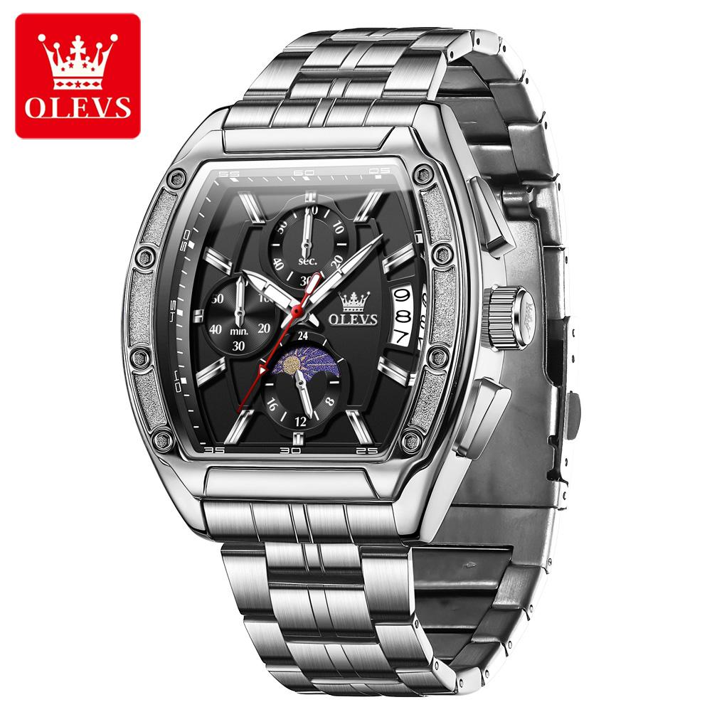 Men Watch Luxury Chronograph Quartz Watch Leather Waterproof Luminous Date Moon Phase Watches for Man Reloj