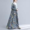 Cotton and Linen Breathable Dress In Spring and Summer Oversized Printed Round Neck Long Sleeve Large Swing Dress