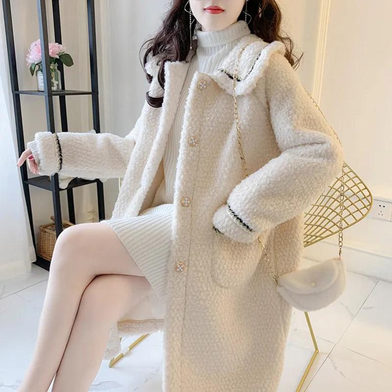 Plush Jacket Female Autumn and Winter Comfortable Soft Solid Color Medium-length Jacket Thickened Casual Versatile Jacket