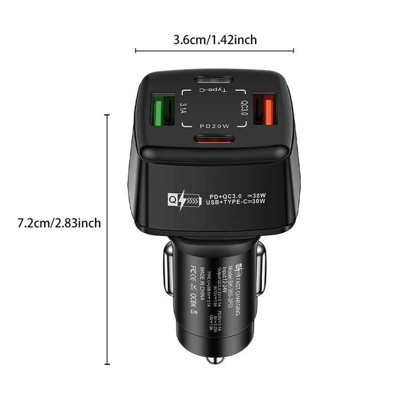 Автомобильное зарядное устройство 38 Вт, 2 USB, 1 PD Type-C, быстрая зарядка 3,1 А, зарядка телефона, адаптер Quick Charger QC 3.0 для iPhone 16 15, ноутбуков, планшетов