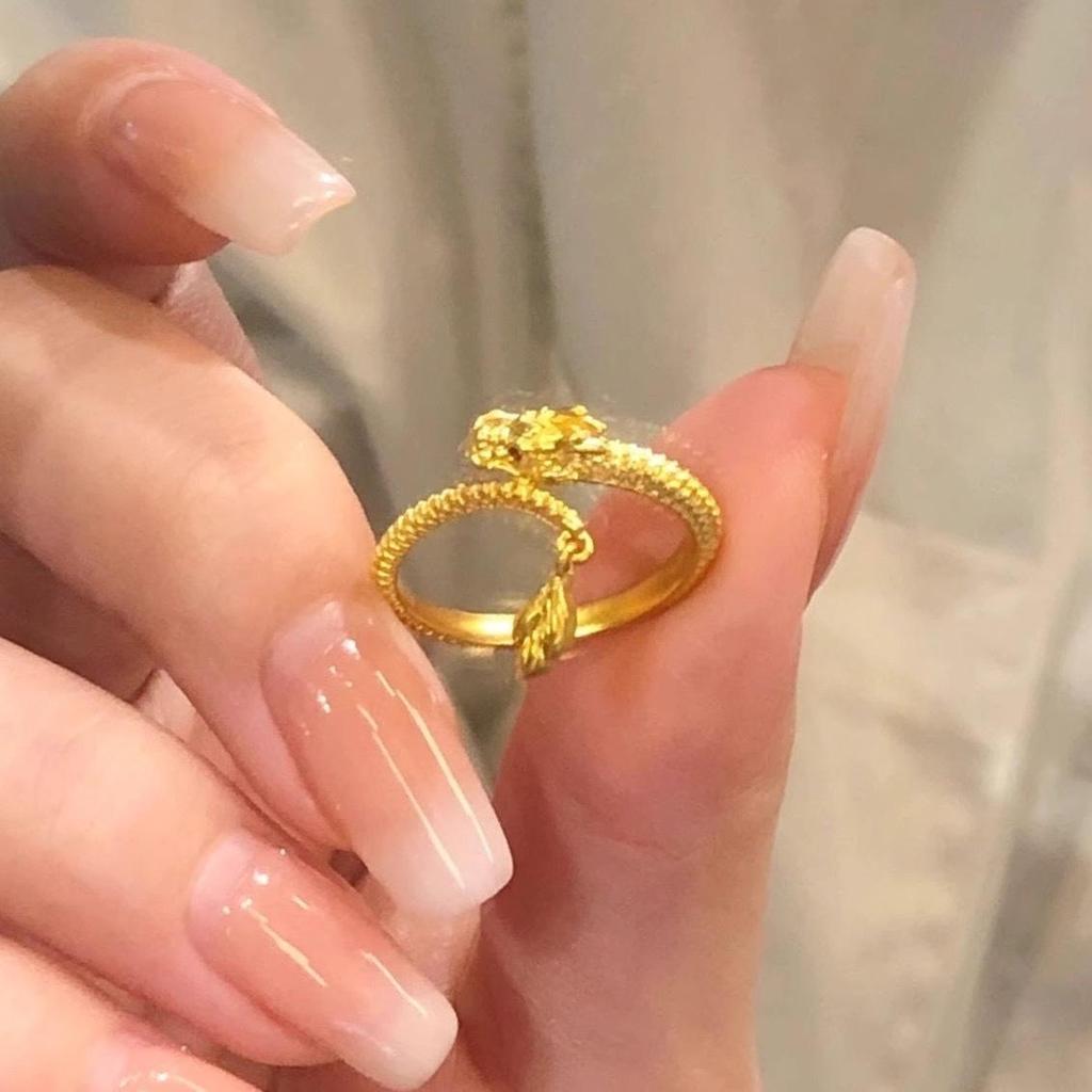 Кольцо с изображением хвоста дракона для женщин - регулируемое золотое ретро-ювелирное изделие