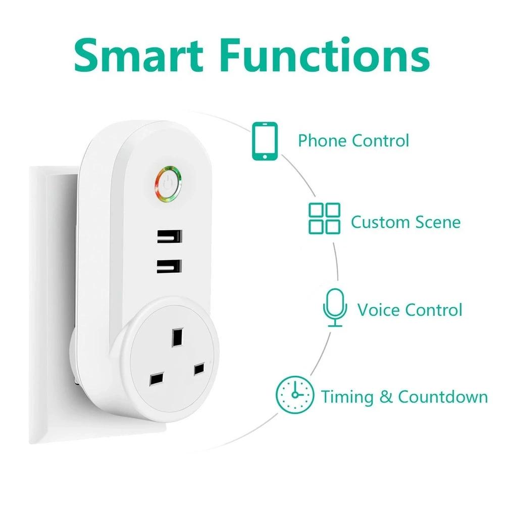 Адаптер питания Smart Power Plug WiFi Электрическая розетка ЕС США Австралия Великобритания GE Гнездо USB Время Дистанционное управление с помощью приложения Smartlife Alexa Google Home
