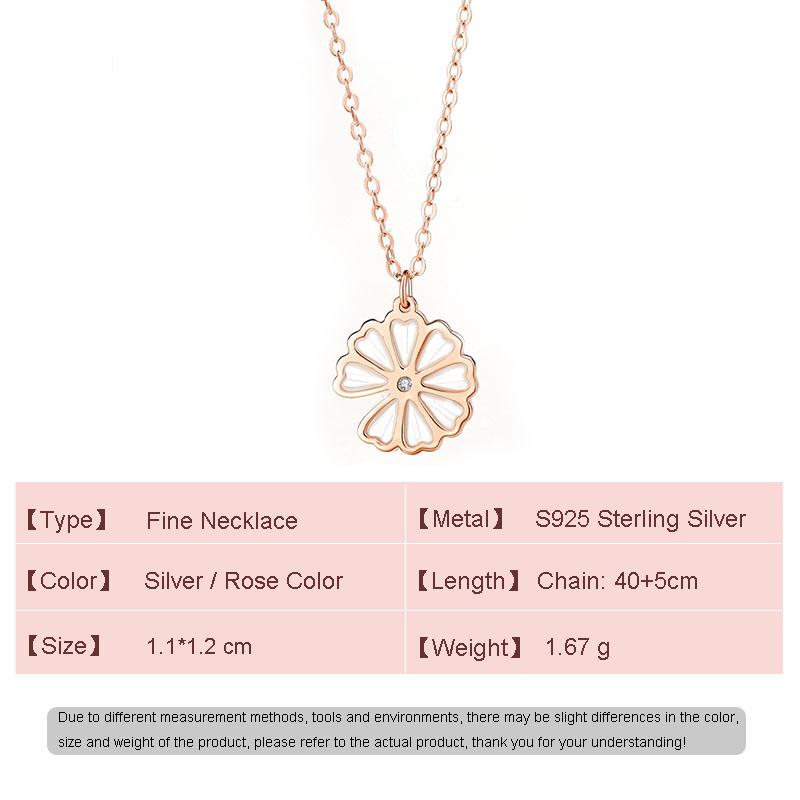 European S925 Sterling Silver Summer Aaa Cz Daisy Necklace Flower Pendant Clavicle Chain For Women Birthday Party Gift Jewelry