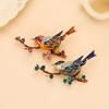 Simulation Magpie Brooch Cute Bird Flower Enamel Rhinestone Corsage Pin Clothing Collar Button Accessories