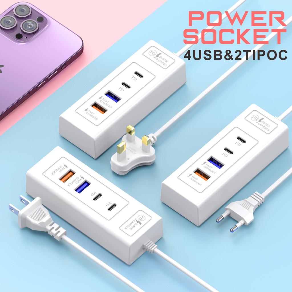 USB зарядная станция с несколькими портами, удлинитель USB Type C, быстрая зарядка, удлинитель для iPhone, Samsung, Xiaomi, настенный адаптер, розетка