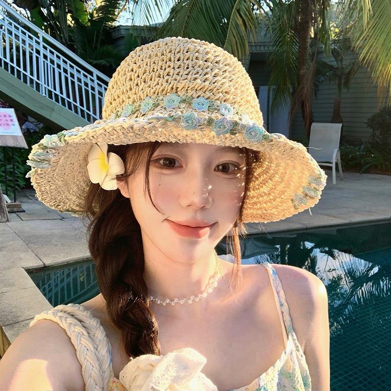 Hyunya wind hollow breathable crochet sun hat women ins summer outdoor beach sun hat sun hat straw hat