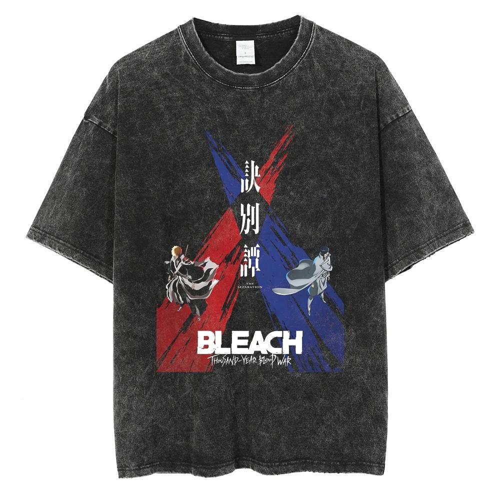 Classic Hotblooded Anime BLEACH Graphic Print TShirts Men Women Vintage Washed Casual Oversized Top Cotton Solf Summer New Tee