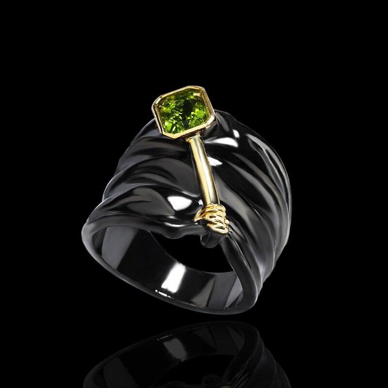 925 Silver Two -Tone Inlaid Topaz Green Zircon Ring Special Design Black Gold Engagement Ring Jewelry Gift