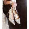 Silver High-heeled Shoes Women's 2024 New Pointed-toed Thin-heeled Pearl Shallow Mouth Word with High-end Wedding Shoes Single Shoes Women