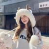 Winter Plush Antler Hat Fluffy Velvet Bucket Hat Cute Ear Protection Hat  Women