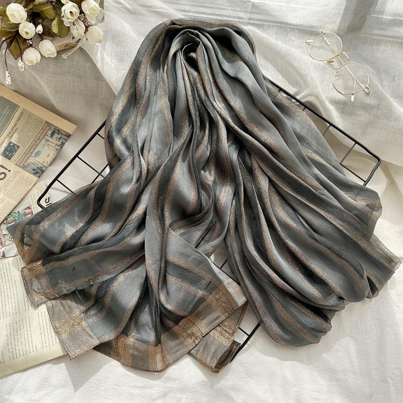 Тонкий шелковый шарф на весну и лето с изысканным внешним видом, женский шарф с элегантными вертикальными полосками