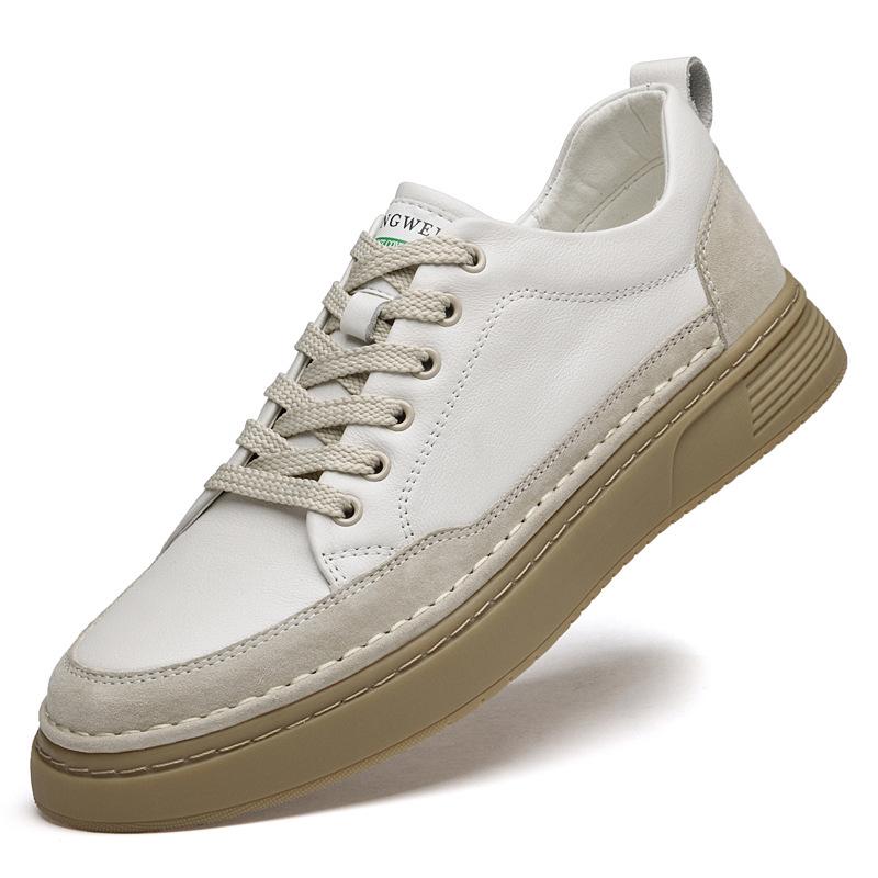 Мужская обувь осень первый слой коровьей кожи белые туфли трендовый британский стиль толстая подошва легкая спортивная обувь повседневная обувь для скейтборда мужская