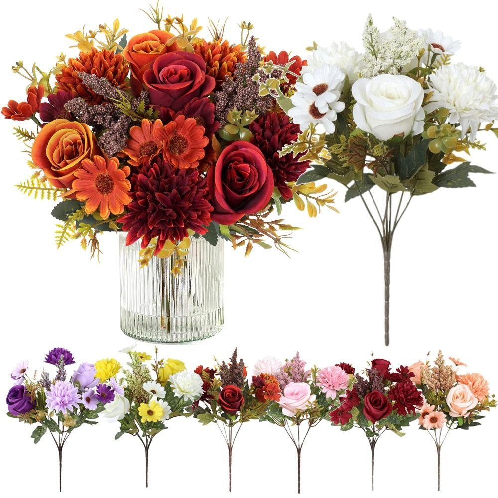 Rose Daisy Simulation Flower Silk Petals Decorative Flower Bouquet Faux Flower Wedding Ornament