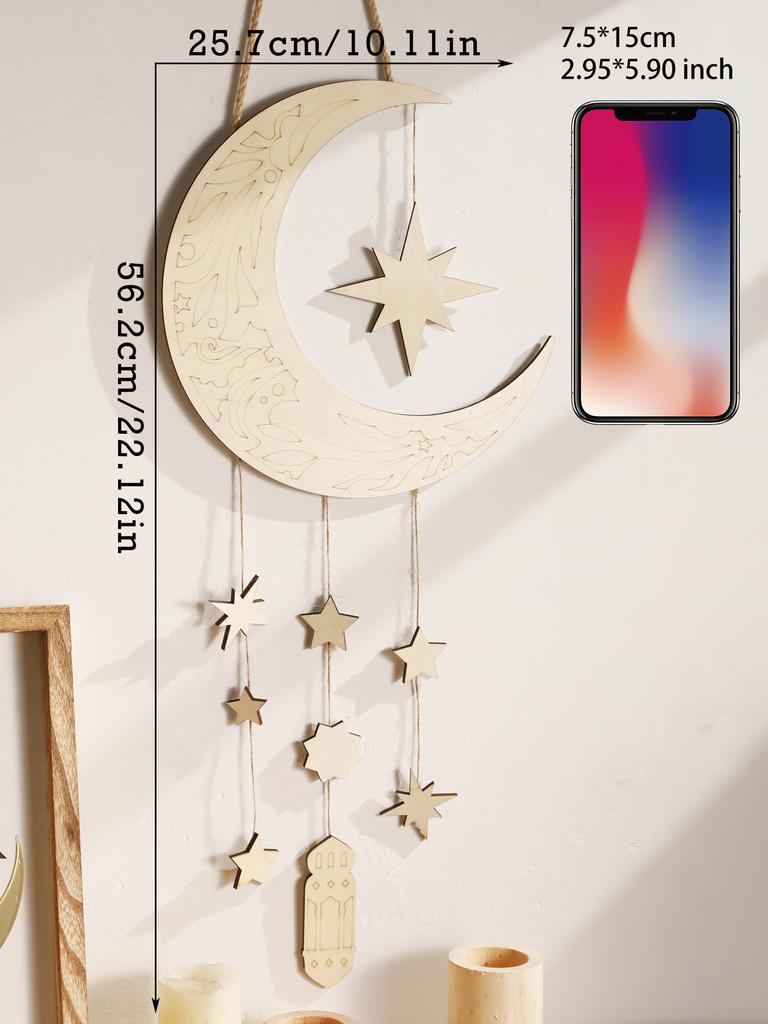 1 шт. Рамадан Луна Звезда Настенные подвески Исламский Пустой Деревянный Декор с Фонариками Праздничный Домашний Декор Рамадан и Ид Настенные Украшения