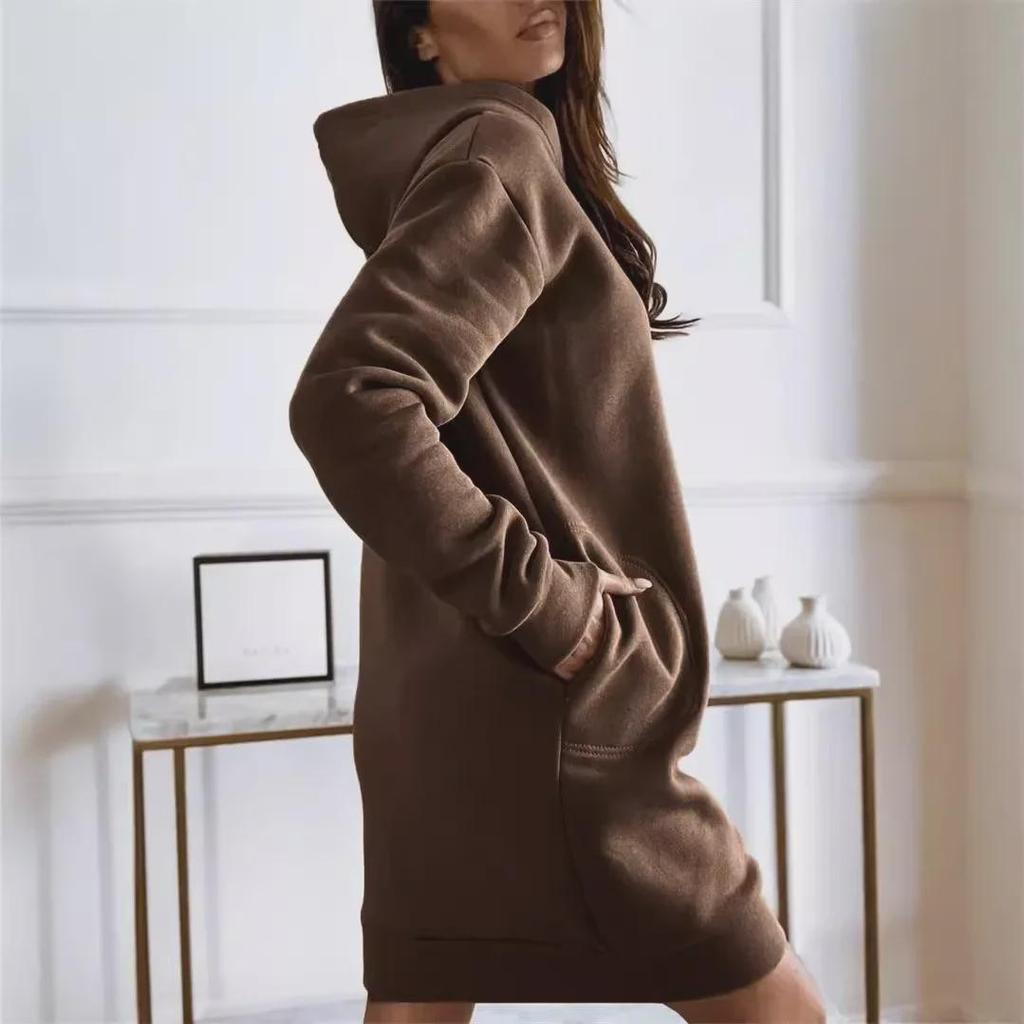 2024 Autumn/Winter Women's Solid Color Hooded Streetwear Loose Sweatshirt