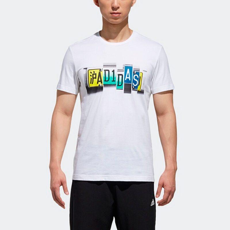 Adidas T Shirts Men's White Crew Neck Moderate Straight Fit DX0641