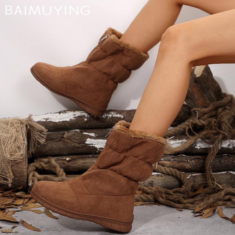 Женские зимние ботильоны на плоской подошве из замши, дизайнерские хлопковые туфли на молнии 2025 года, модные короткие плюшевые удобные повседневные теплые зимние ботинки Botas De Mujer