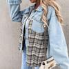 Женская куртка Джинсовая куртка с длинным рукавом в клетку Рубашка на пуговицах Куртка Топ