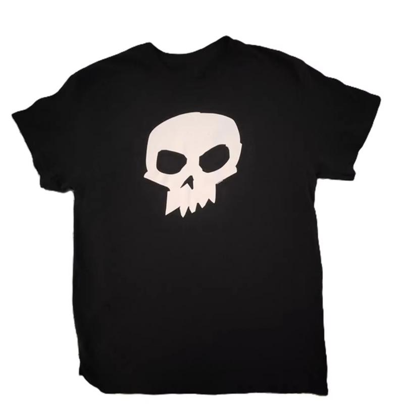 2026 Streetwear Black Tee Bold White Simple Skull Front Graphic T Shirt Oversized Emo Punk Style Soft Cotton Daily Unisex Tee