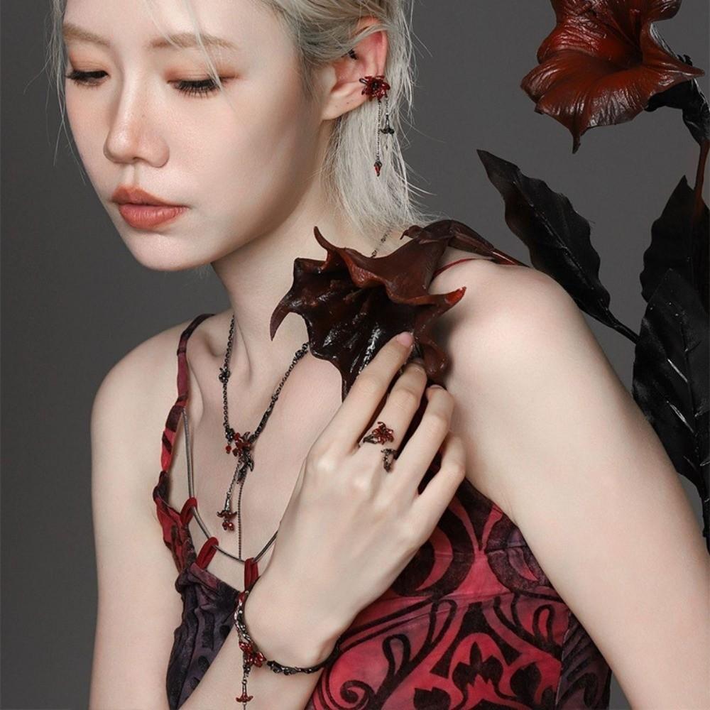 Punk Style Mandala Flower Jewelry Dark Red Necklace New Bracelet  Women Accessories