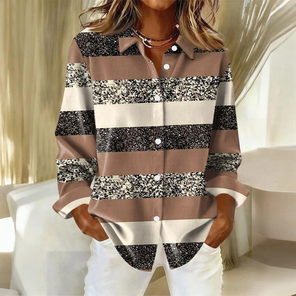 Женская рубашка с пуговицами с цветочным принтом, повседневная рубашка с длинными рукавами, блузки, повседневные базовые топы больших размеров