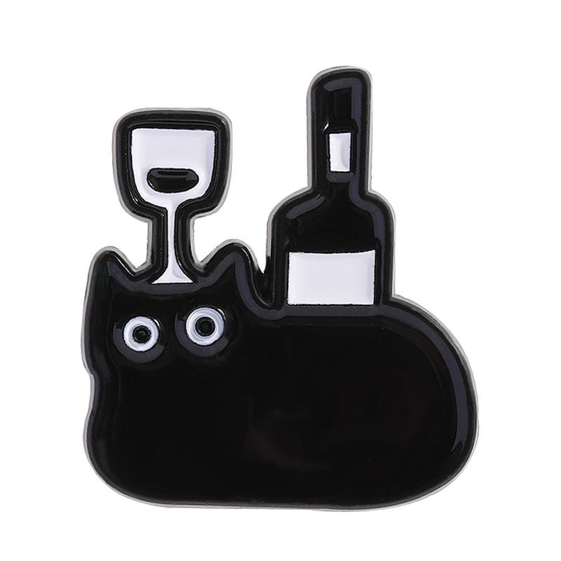 Эмалевые значки «Кофе с черным котом» на заказ «Кот», «Красное вино», «Молочный чай», броши, значки на лацкан, одежда, животные украшения, подарок для детей, друзей