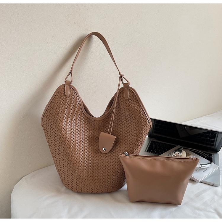 Simple and Fashionable Retro Woven Mother and Child Bag Women's 2025 New Large-capacity Casual Shoulder Tote Bag Commuter Bag
