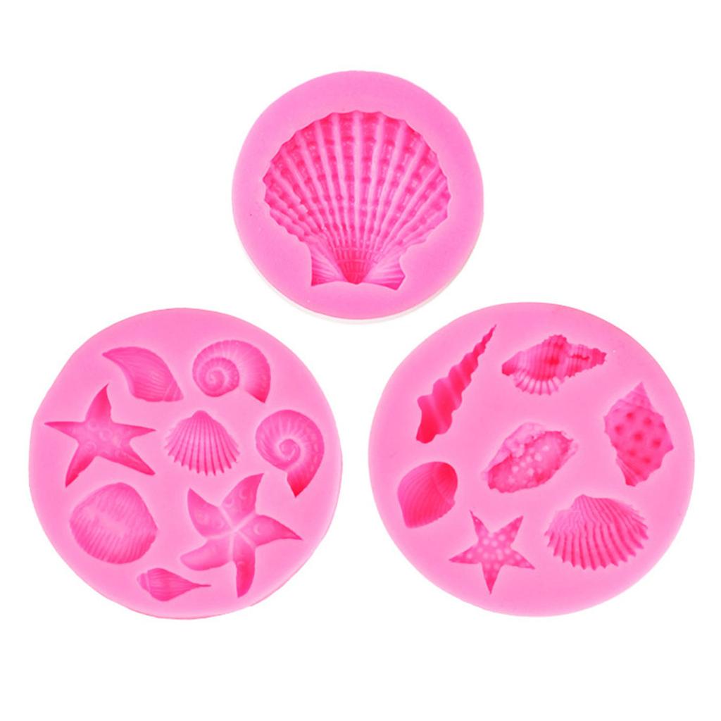 Формы для помадки на морскую тематику, 3 шт., силиконовые формы для выпечки в виде ракушек и морских звезд, декор для кексов в морском стиле, ремесло из смоляной глины