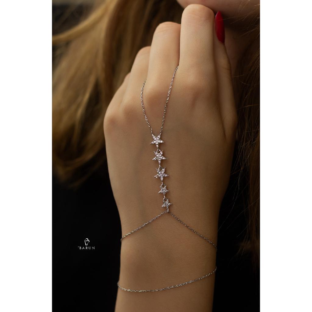 Серебряный цвет Шахмаран из стерлингового серебра 925 пробы с рядами звезд и белыми камнями