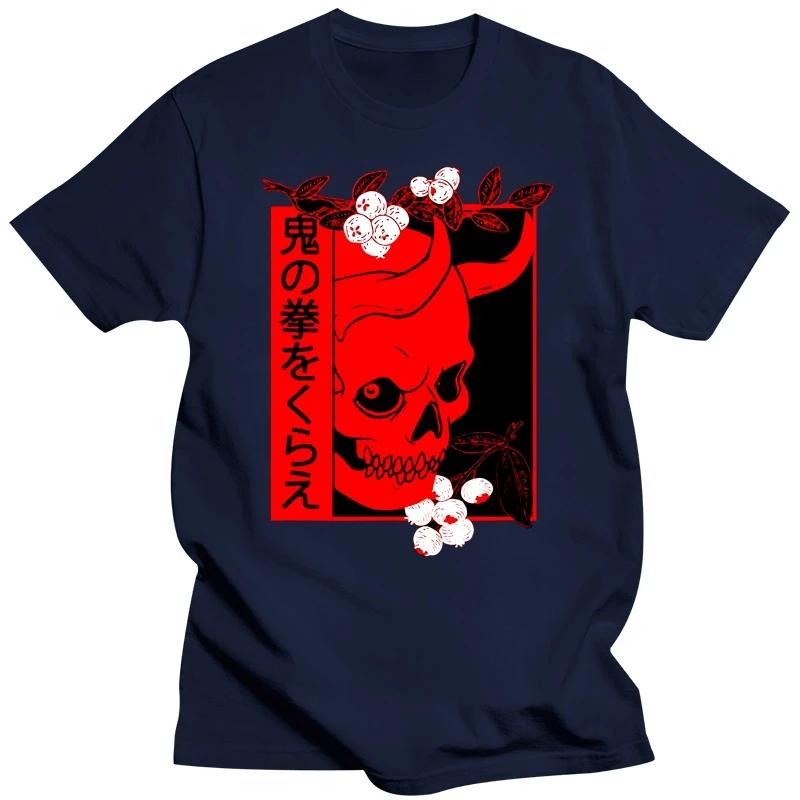 Японский Демон Искусство Лицо Череп Дьявол Они Харадзюку Эстетическая черная футболка S-3Xl Топы Новая унисекс смешная футболка