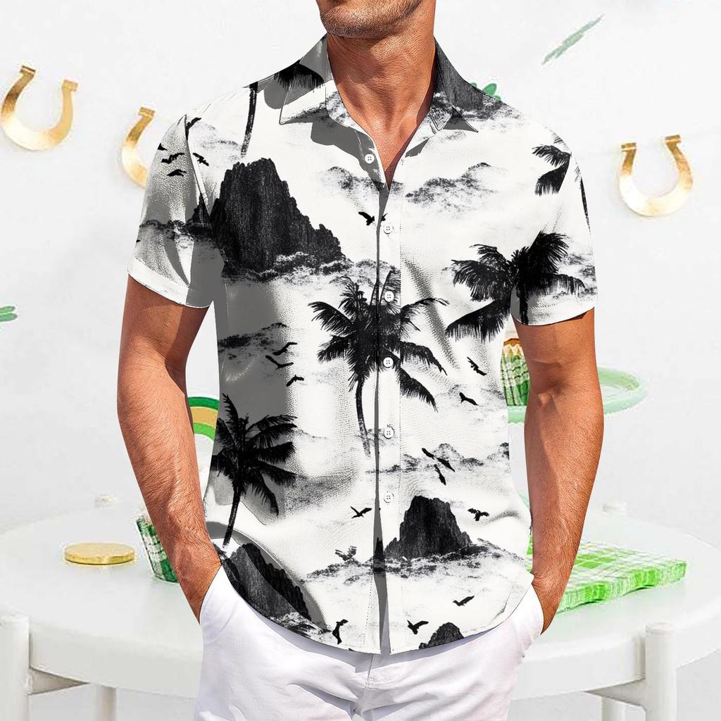 Men's Casual Short-sleeved Shirt Slim Fit Stylish Men's Hawaiian Print