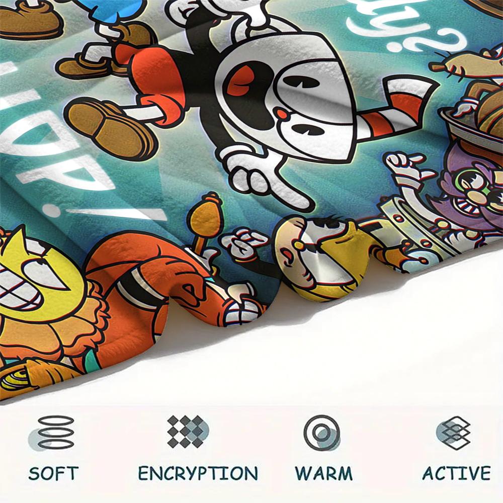1 шт. Фланелевое одеяло с принтом Cuphead, Высококачественное, Удобное для всех сезонов, Декор для дома, Тепло и уют, Идеально подходит для рождественских подарков