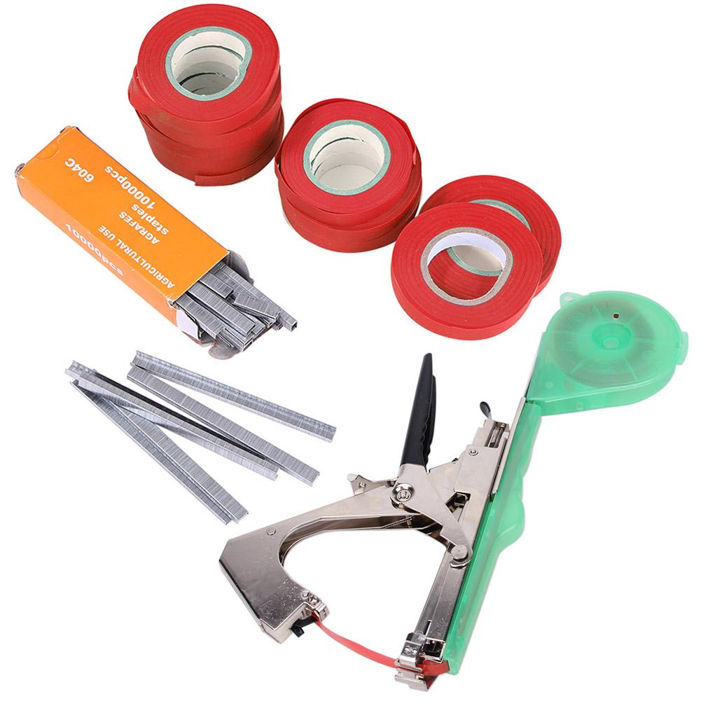Garden Plant Tapetool Plant Tying Machine with 10 Rolls Tape 1 Box Staples for Vegetable Grape Tomato Cucumber Pepper Flower