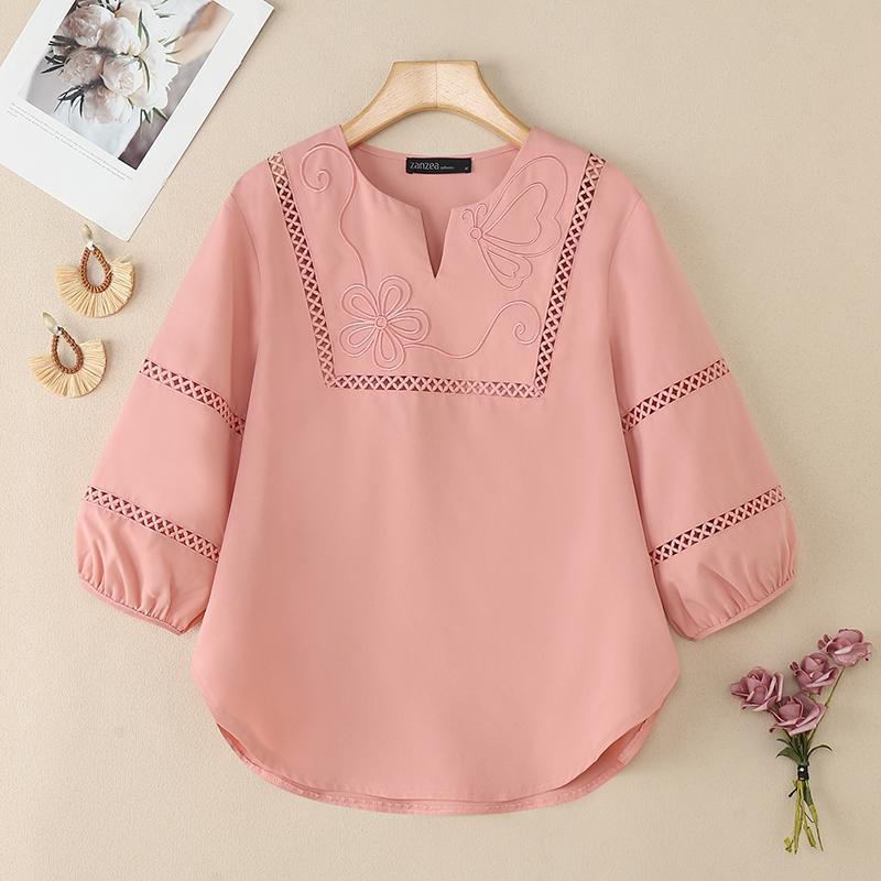 ZANZEA Женская повседневная блузка свободного кроя с V-образным вырезом и рукавом 3/4
