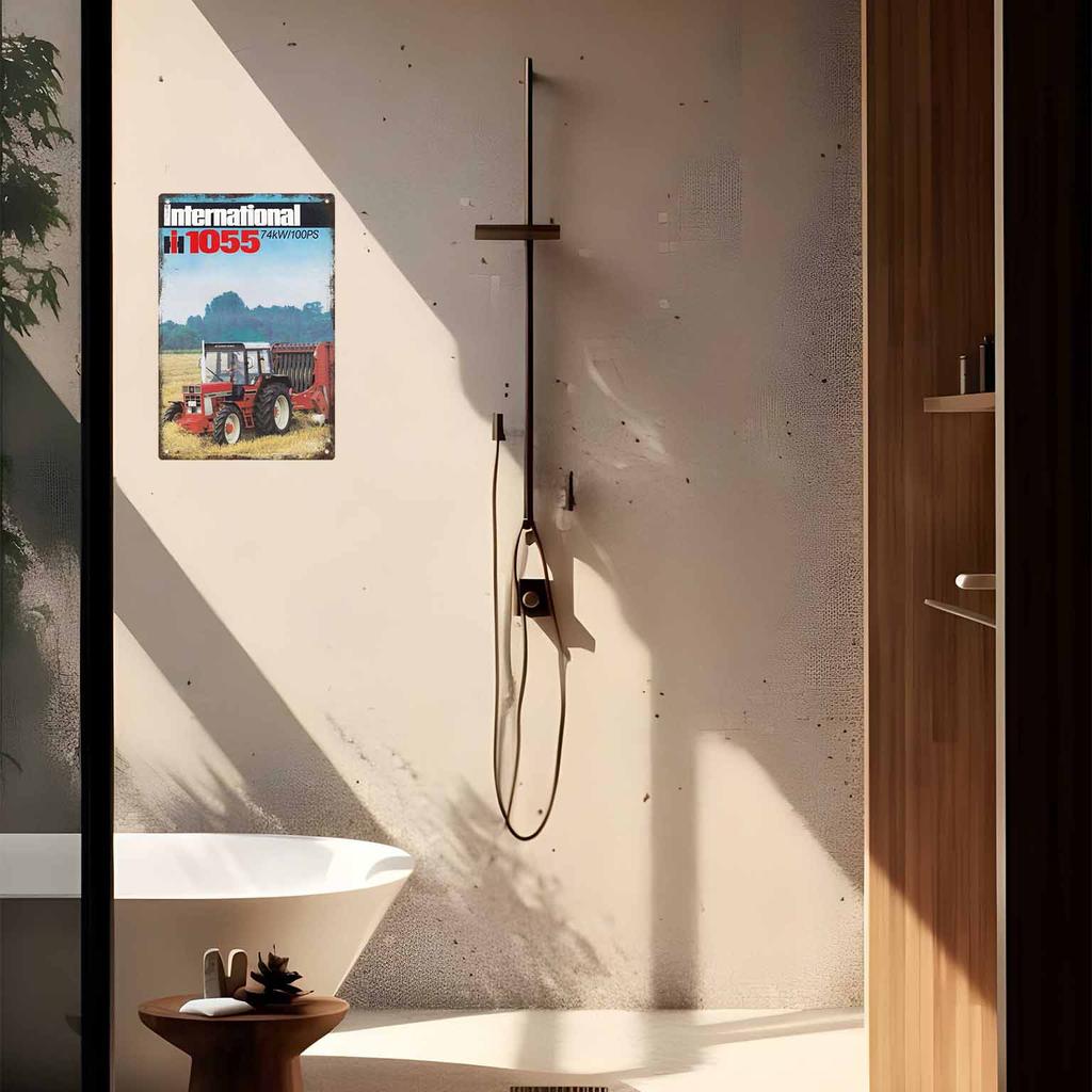 Detailed Illustration of a Vintage Red Plow Tractor Vintage Metal Wall Sign Decor Poster Frames Garage Living Room