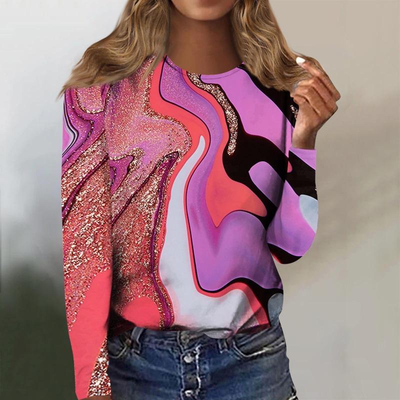 Модные женские футболки с круглым вырезом и длинным рукавом с принтом