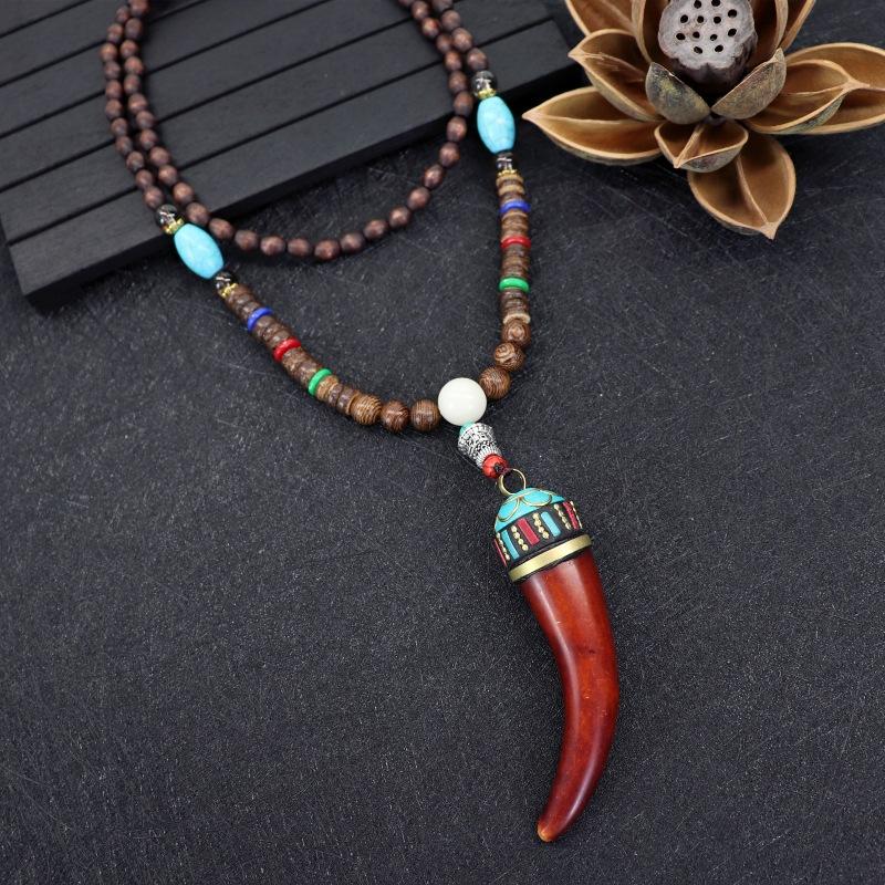 Nepalese Style Retro Long Necklace Men's and Women's Simple Tibetan Pendant Literary and Versatile Sweater Chain Accessories