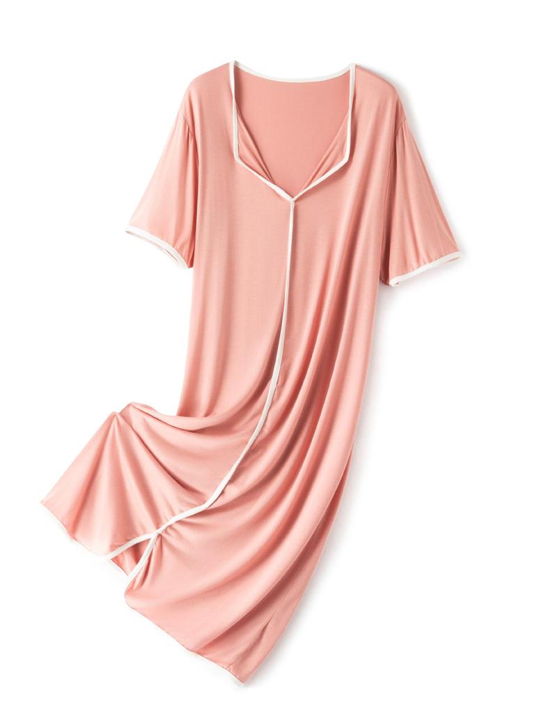 Женское модальное летнее платье - С коротким рукавом, Однотонное, Свободного кроя, Универсальное для дома или улицы