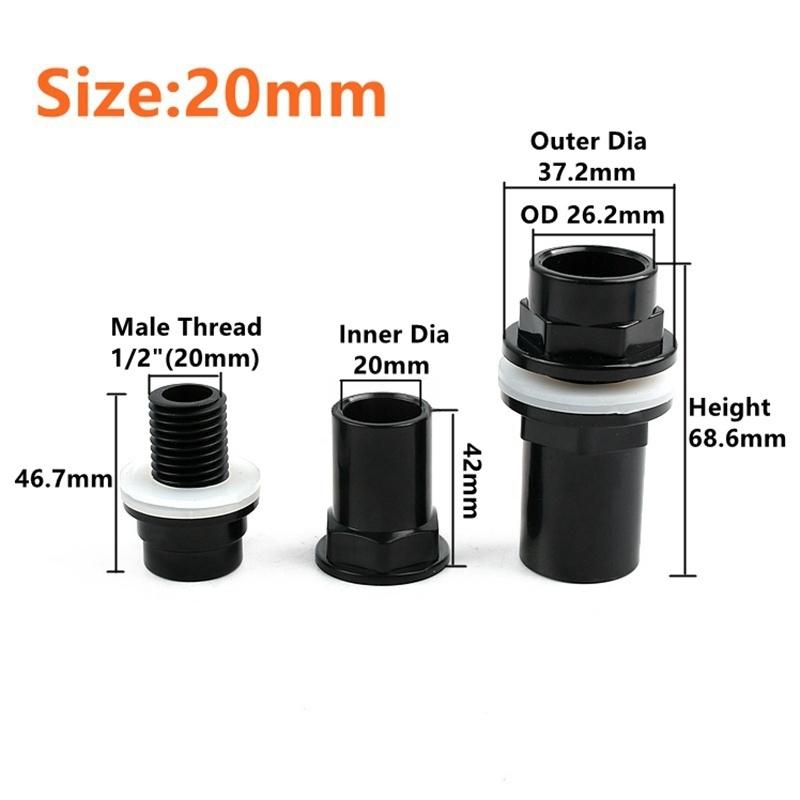 20~50mm Black PVC Pipe Thicken Connector Water Tank Inlet Outlet Joint Drain Irrigation Adapter Joint Aquarium Tank Accessories