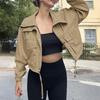 Women Cropped Utility Jacket Zip Up Oversized Anorak Coat with Pockets Autumn Drawstring Short Outerwear