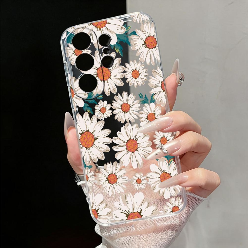 Милый Цветочный Прозрачный Чехол с Ромашками для Samsung Galaxy S26 S25 S23 S22 Ultra Plus Прозрачный Мягкий ТПУ Ударопрочный Цветочный Чехол