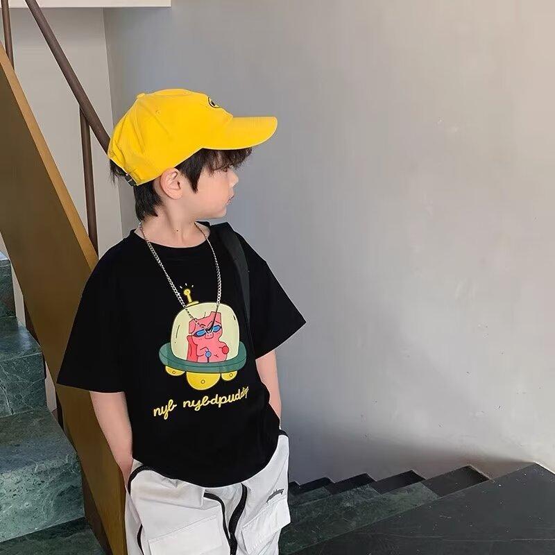 Новая летняя модная свободная футболка с короткими рукавами и принтом, детская футболка, топы