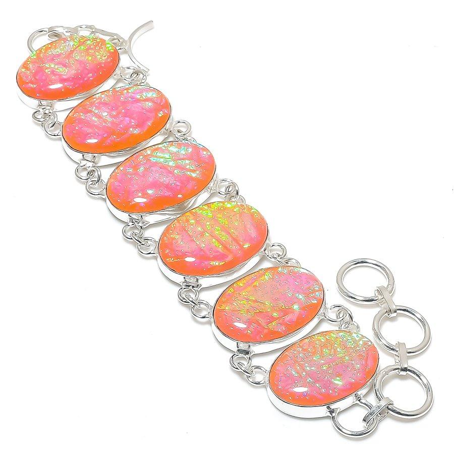 Оранжевый Триплет Опал Драгоценный камень Ручной работы Серебро 925 пробы Браслет 7-8" F1T09