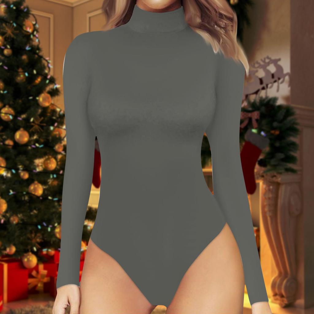 Женская цельная футболка, тонкий комбинезон с длинными рукавами и высоким воротом, однотонный топ