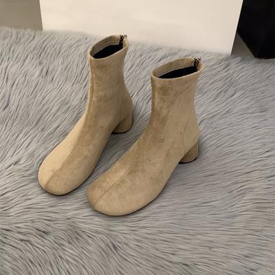 Ретро Ботильоны на Высоком Каблуке из Замши Женская Обувь 2025 Новые Осенне-Зимние Коричневые Ботинки Мартин Французские Маленькие Ботильоны