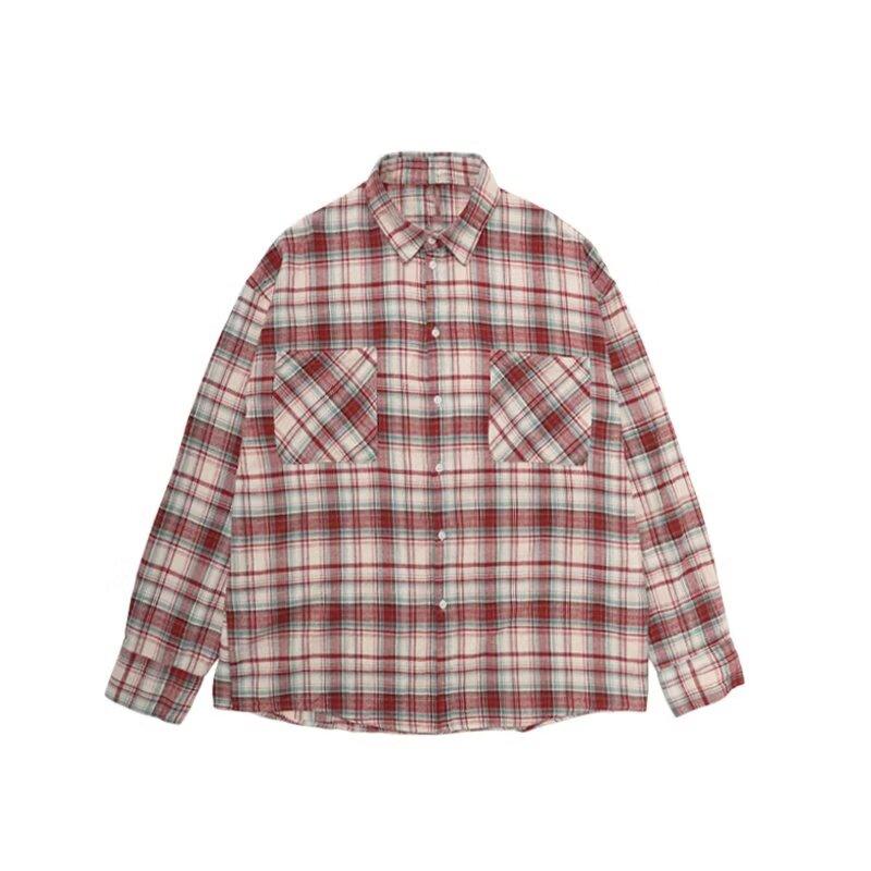 Shirt Long Sleeve Boys Spring New American Style Loose Lapel Plaid Shirt Vintage Trendy Casual Easy Matching Coat