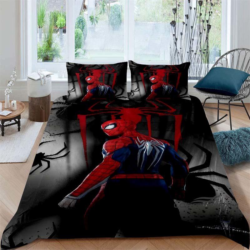 Cartoon pattern duvet cover and pillowcase bedding set, bedroom decoration for boys and girls, Spider-Man themed gift for childr